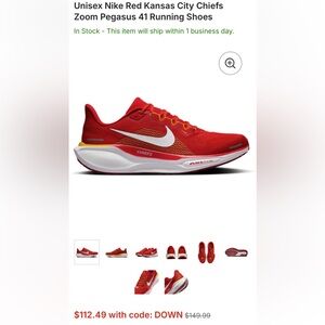 Unisex Nike Red Kansas City Chiefs Zoom Pegasus 41 Running Shoes